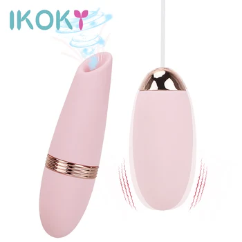 IKOKY Вибратор-присоска для сосков, Стимулятор клитора, язык, Облизывающий/Сосущий/прыгающие яйца, женская мастурбация, секс-игрушки для женщин