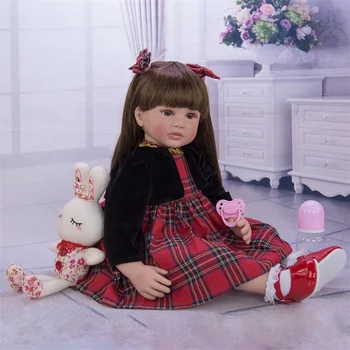 KEIUMI Длинные черные волосы 24-дюймовые куклы-Реборн для малышей 60 см Тканевое тело Реалистичная кукла-принцесса для подарка ребенку на День рождения