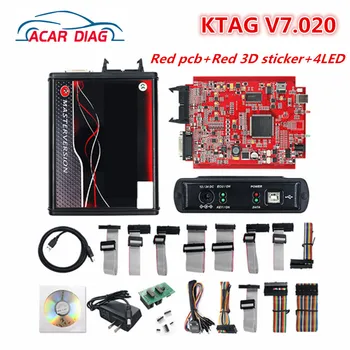 KTAG V7.020 2.25 SW Онлайн K-tag Полный Комплект кабелей Ktag V7.020 Красная печатная плата + Красная 3D наклейка + 4LED Мастер-инструмент для настройки чипа ECU