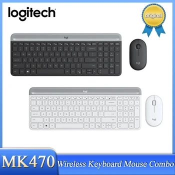 Logitech MK470 Беспроводная Клавиатура Мышь Комбинированная 1000 точек на дюйм Оптическая Тонкая Клавиатура Pebble Мыши 2,4 ГГц Для ПК Ноутбук Офис