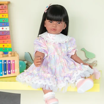 NPK 60-сантиметровая кукла-принцесса-девочка, Возрожденный малыш с темно-коричневой кожей, кукла с мягким телом, реалистичная кукла-малышка, приятная на ощупь.
