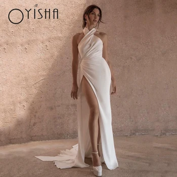 OYISHA/ пикантные атласные свадебные платья для женщин с разрезом сбоку, без рукавов, для невесты, Русалка, известный дизайн, индивидуальный заказ свадебное платье