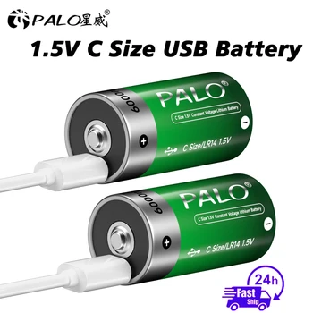 PALO 1.5V 6000 МВтч Аккумуляторная батарея C размер USB Перезаряжаемая литиевая батарея LR14 Батареи заряжаются с помощью USB-кабеля Type C.