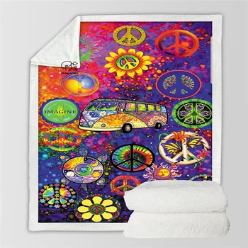 Plstar Cosmos, хиппи, Мир и любовь, Психоделическое забавное одеяло с 3D принтом, Шерп-одеяло на кровать, домашний текстиль, Сказочный стиль-18
