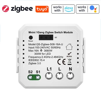QS-zigbee-S08-16A-U Tu-ya ZigBee Кнопочный Модуль обычного переключателя Модуль управления электроприбором Максимум 3 группы переключателей