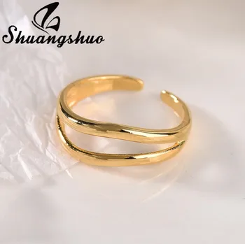 Shuangshuo INS Модные Винтажные Нерегулярные Кольца На Палец с Геометрической Двойной Линией, Открывающие Кольца для Женщин, Аксессуары, Кольца, Лучший Подарок