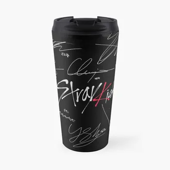 Stray Kids OT8 - Логотип с подписями (черный), кофейная кружка для путешествий, кружка для чая, термос для чая