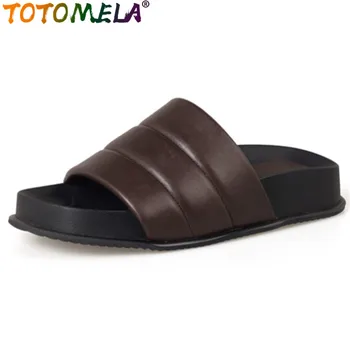 TOTOMELA / Новинка 2023, уличная обувь из микрофибры, тапочки на плоской подошве с пряжкой, женские повседневные летние тапочки в стиле ретро