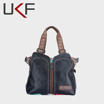 UKF Новые оригинальные женские сумки, женская модная сумка через плечо, холщовая сумка с принтом, портативные сумки из натуральной кожи на ремне,