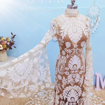 UMK Уникальное свадебное платье Mermad в стиле Бохо с высоким воротом, винтажные расклешенные рукава, Открытая спина, Шикарные свадебные платья в богемном стиле
