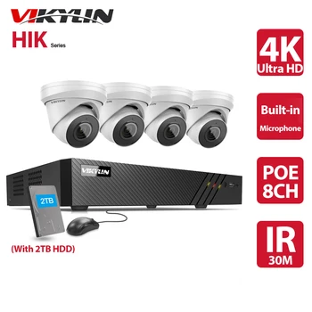 Vikylin CCTV Security System 8MP 4K PoE Kit 8-КАНАЛЬНЫЙ Видеорегистратор H.265 + IR Hik-connect Система видеонаблюдения с обнаружением движения