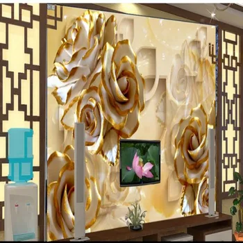 wellyu Пользовательские большие фрески 3D рельефы розы резьба по нефриту затенение ТВ фон обои papel de parede para quarto