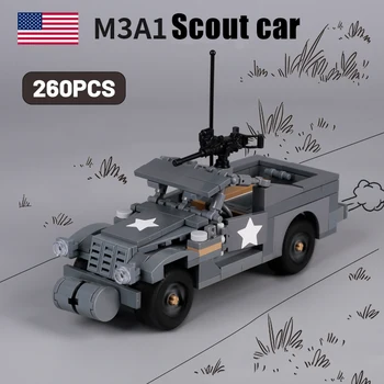 WW2 Военный Автомобиль США M3A1 Scout Car Строительные Блоки Модель Армейского Солдата На Поле Боя Пистолет Оружейные Кирпичи Развивающие Игрушки
