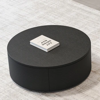 XK Современный минималистичный Черный минималистичный журнальный столик с круглым двойным ящиком для маленькой квартиры, дома, гостиной
