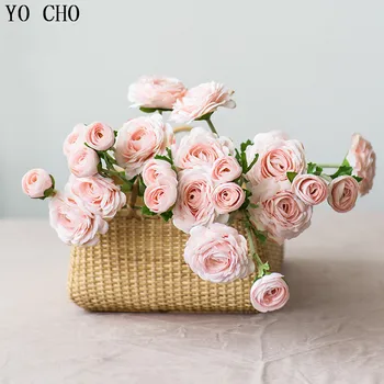YO CHO 2 головки искусственных цветов белой чайной розы, желто-розовый Свадебный искусственный пион, шелковый букет цветов, декор для домашней вечеринки