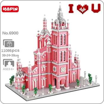 YP 6900 World Architecture Розовая Церковь Святого Сердца, Монастырская башня, я люблю Тебя, Мини Алмазные блоки, кирпичи, строительная игрушка в подарок без коробки