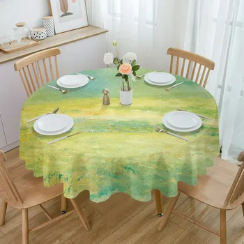 Абстрактная акварель зеленого цвета, водонепроницаемая скатерть, украшение стола, крышка круглого стола для кухни, свадьбы, домашней столовой.