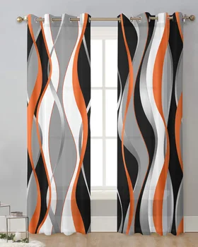 Абстрактные линии Градиентная оранжевая занавеска Тюлевые занавески для гостиной Обработка кухонных окон Вуалевые занавески