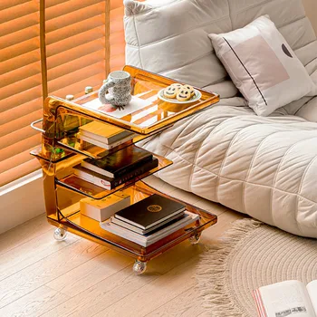 Акриловая тележка со стороны северного дивана, прикроватная тумбочка для дома, стеллаж для журнального столика в гостиной Cream Wind