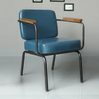 Американский промышленный ретро-стул со спинкой из кожи, железный стул с подлокотником, дизайнерский роскошный обеденный стул