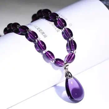 Аметистовое ожерелье, Хрустальный браслет, декоративные кристаллы из необработанного камня, женское Модное ожерелье из фиолетовых бусин