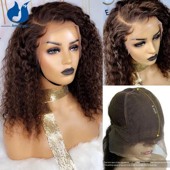 Аметистовые 13x6 Коричневые Вьющиеся парики из человеческих волос на кружеве спереди для чернокожих женщин, Бразильский парик цвета Remy, предварительно выщипанный из волос Младенца