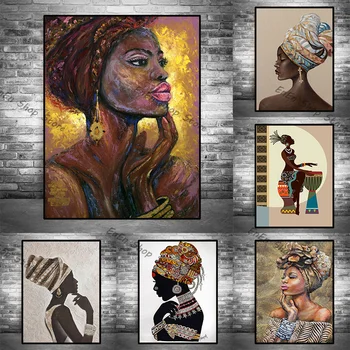 Африканское искусство, женская живопись, принты на холсте, красавица, Скандинавские плакаты, настенные рисунки для украшения гостиной Лошадью