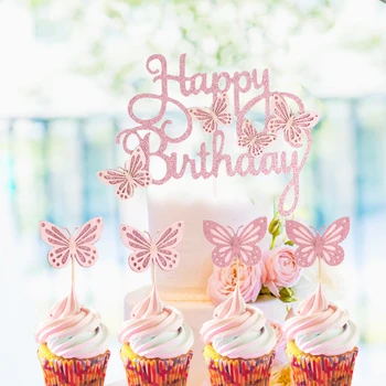 Бабочка, Топперы для торта с Днем Рождения, блестящие свадебные украшения для вечеринки в честь Дня рождения, торт, Кекс, десерт, одевалка