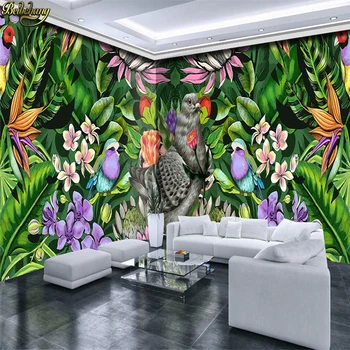 бейбеханг Пользовательские обои большая фреска ручной росписи тропическое растение птица мультфильм Американский стиль обои для стен papel de parede