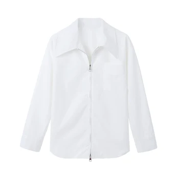 Белое пальто с двойной молнией, внутренняя одежда, весенняя новая нишевая верхняя рубашка, нижняя рубашка для женщин