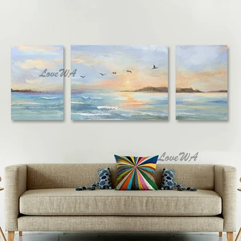 Бескаркасная новинка, закат на море, Красивая пейзажная картина, настенная картина в гостиной, 3 панели, холст, произведение искусства для домашнего декора
