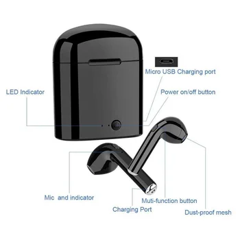 Беспроводные спортивные мини-наушники Bluetooth TWS, водонепроницаемые беспроводные стереонаушники на два уха с зарядным чехлом