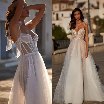 Богемные кружевные свадебные платья 2023 года, сексуальные свадебные платья с аппликацией в стиле бохо, пляжное платье с вырезом Спагетти для невесты