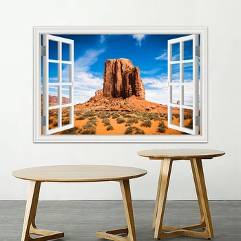 Большая настенная 3D наклейка с видом из окна в пустыне Гоби, виниловая фреска, обои, съемная наклейка на стену, Декор для гостиной из ПВХ