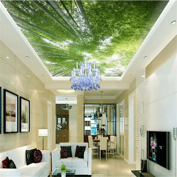Большие обои beibehang на заказ зеленый бамбуковый лес натуральная свежая пейзажная живопись потолок гостиной фрески на крыше