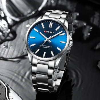 Бренд CURREN, деловые роскошные кварцевые мужские наручные часы, модные простые мужские часы из нержавеющей стали, повседневные часы, мужские 9090