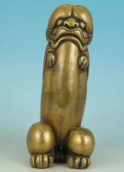 Бронзовый боевик, охранник, Собака Фу, Лев, мужской резной пенис, Коллекционная статуэтка Бога