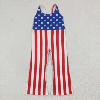 Бутик-боди для маленьких девочек с рисунком американского флага, детская одежда без рукавов, высококачественная модная летняя одежда