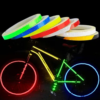 Велосипедные колеса 1 см * 8 м, Светоотражающие наклейки, велосипедная флуоресцентная отражающая лента, Клейкая лента для MTB велосипеда, предупреждение о безопасности, декор Stic