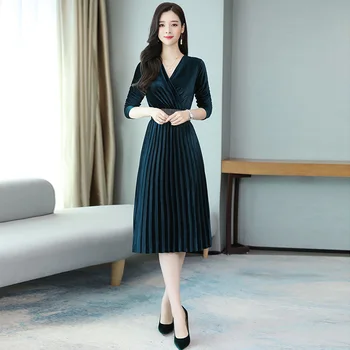 Вельветовые женские платья Vintage Vestidos 2023, милое Корейское длинное платье трапециевидной формы, весна и осень