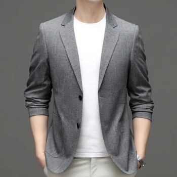 Весна и лето 2023, новый модный универсальный праздничный тренд, корейская версия, приталенный мужской красивый деловой костюм для отдыха, простое пальто