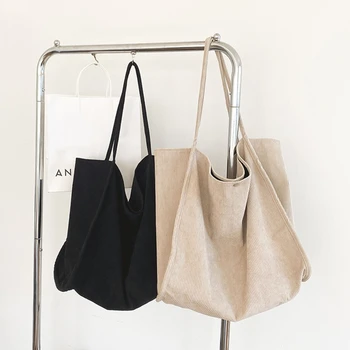 Винтажная вельветовая сумка, винтажная большая сумка-клатч, однотонная сумка через плечо, модная женская сумка для покупок большой емкости