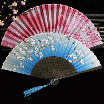 Винтажный шелковый складной веер для танцев в китайском стиле, свадебная вечеринка, Шелковая складная рука, женский реквизит для фотосессии, художественное рукоделие, украшение дома