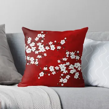 Вишневый цвет, красная Белая Азиатская цветочная подушка, клетчатый диван, Рождественская наволочка, чехол