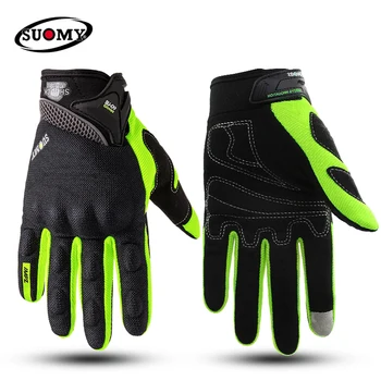 Вместительные дышащие мотоциклетные перчатки с полными пальцами, качественные Стильно оформленные Противоскользящие Носимые перчатки большого размера Черного цвета