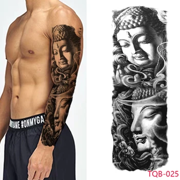 Водонепроницаемая временная татуировка, наклейка с Тотемом Будды, Корона, Череп, Вся рука, Рукав большого размера, Поддельная татуировка, флэш-татуировка для мужчин и женщин