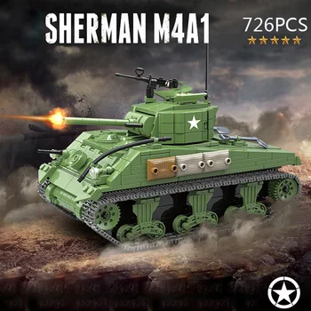 Военные кирпичи, Вторая мировая война, США, средний танк M4A1 Sherman, Batisbricks, блочный автомобиль, фигурки армии Америки, игрушки