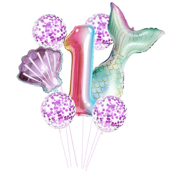 Воздушные шары для вечеринки в честь Русалочки С номером из фольги, украшения для дня рождения для детей, Душа ребенка, свадьба