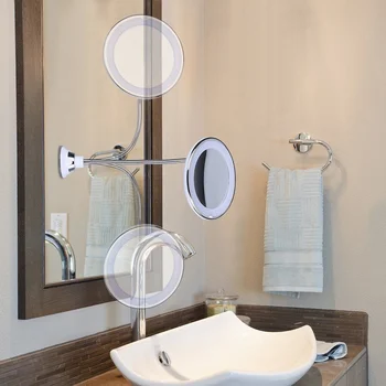 Вращающееся на 360 градусов 10-кратное увеличительное зеркало для макияжа My Flexible Mirror, складное туалетное зеркало со светодиодной подсветкой, инструменты для макияжа