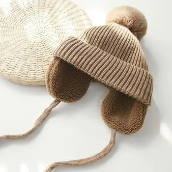Вязаная шапка, моющаяся, долго сохраняющая тепло, Утолщенная универсальная зимняя теплая шапка для малышей, зимняя шапка для детей
